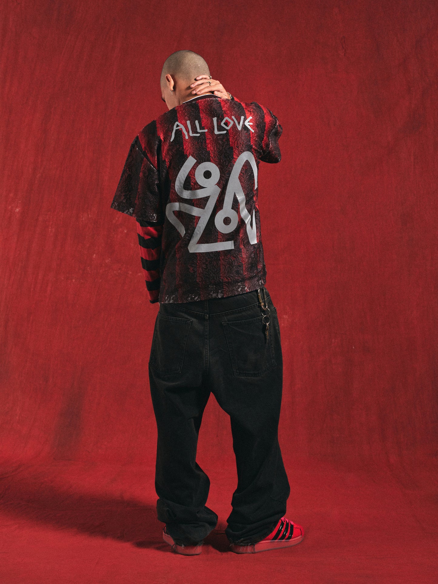 ALL LOVE RED STRIPED LACE JERSEY
