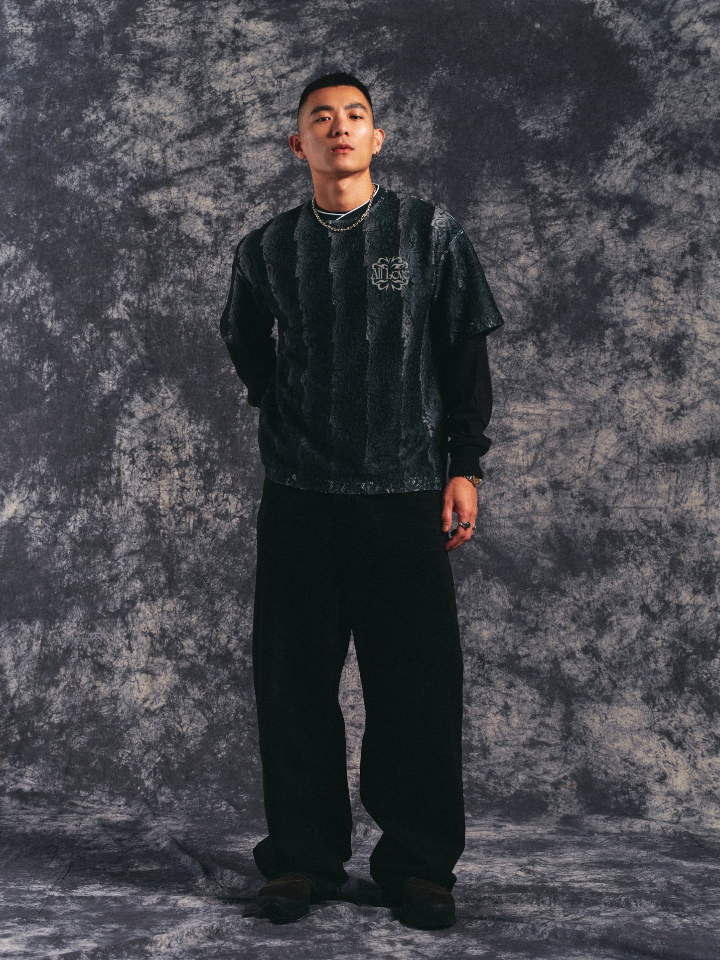ALL LOVE BLACK STRIPED LACE JERSEY