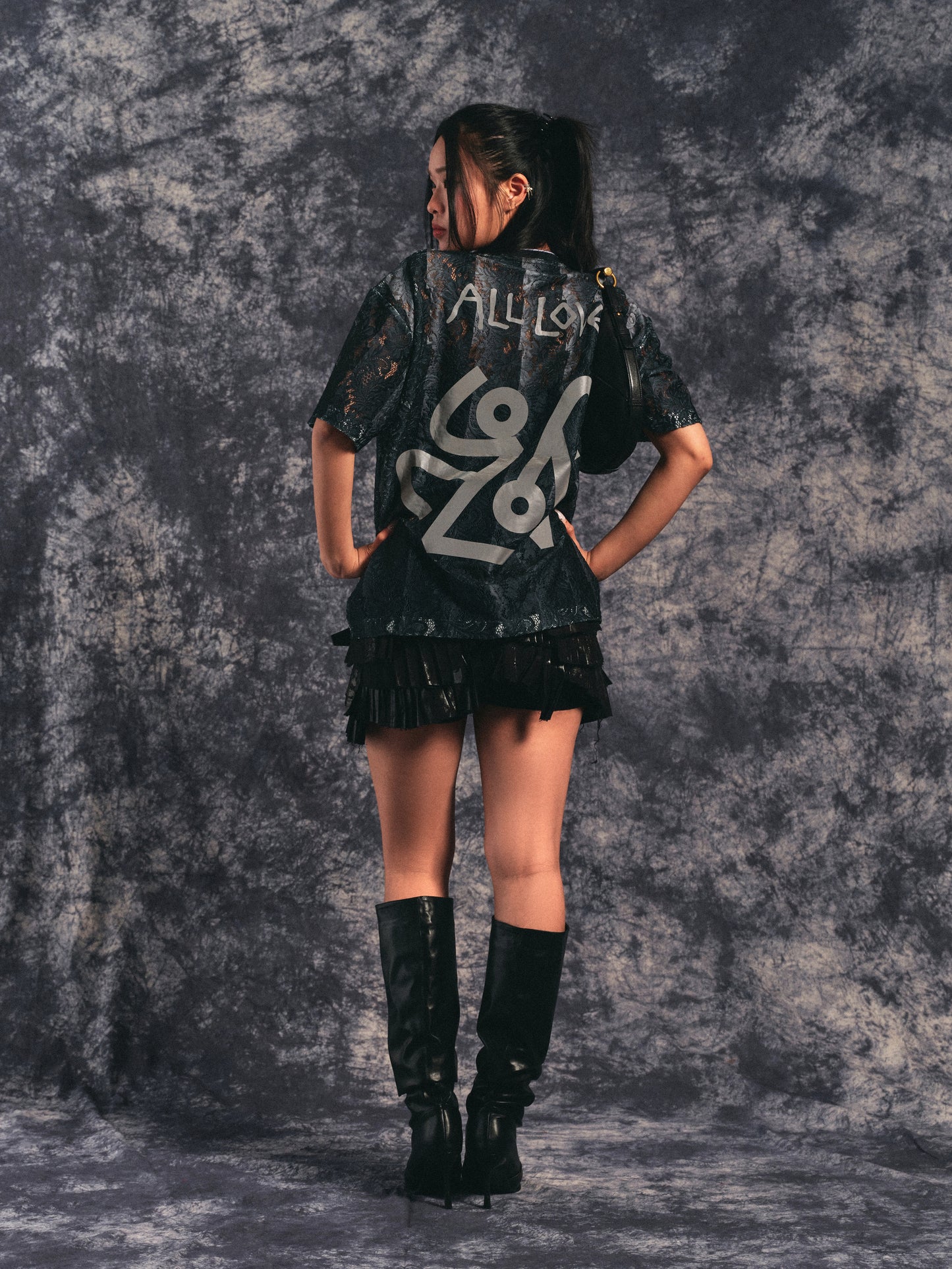 ALL LOVE BLACK STRIPED LACE JERSEY