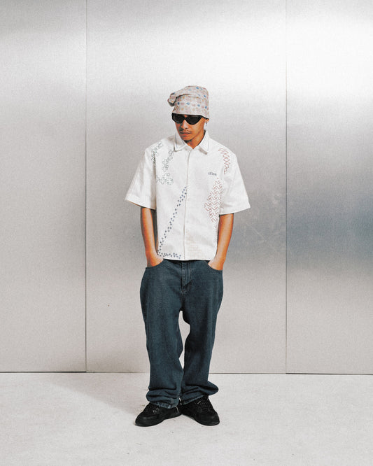ALL LOVE WHITE "SASHIKO" DENIM SHIRT