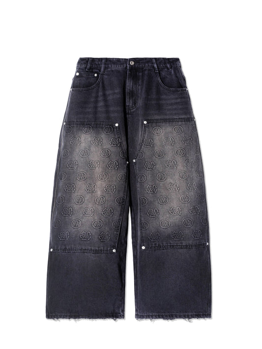 AGAINSTLOVE BLACK DOUBLE KNEE PANTS