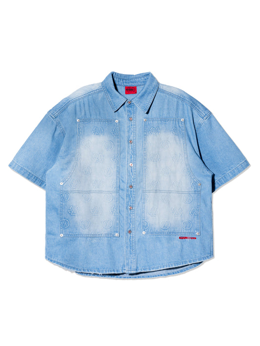 AGAINSTLOVE LIGHT BLUE DOUBLE CHEST SHIRT