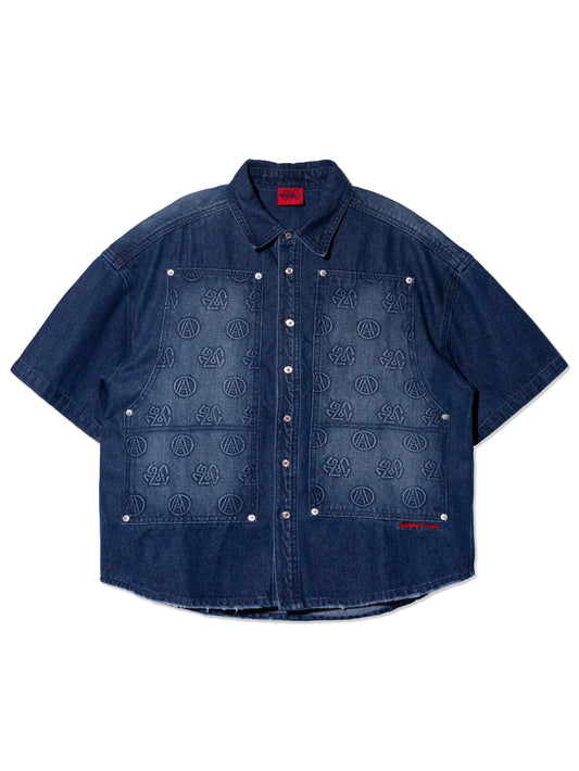 AGAINSTLOVE NAVY DOUBLE CHEST SHIRT